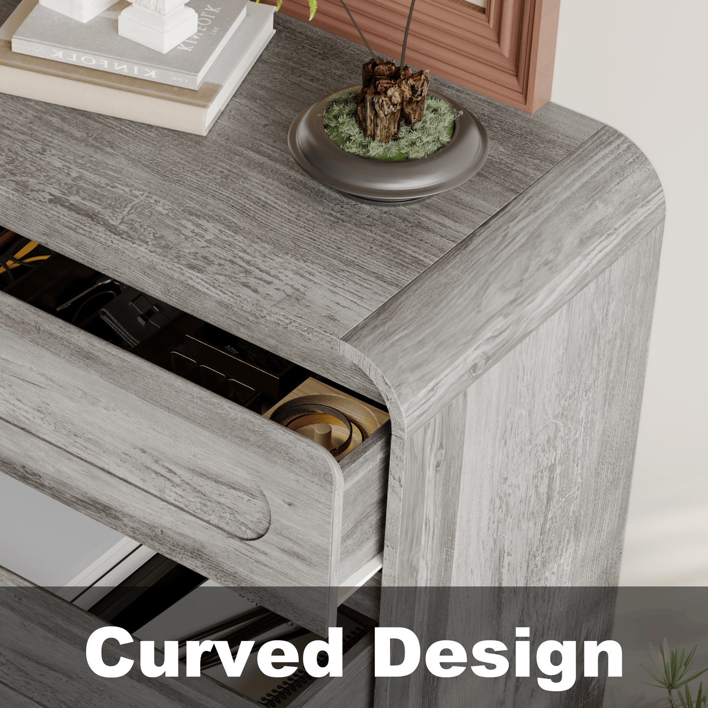 SOLACE FURNITURE 44" Tall 6 Dressers Drawers with Pre-installed Slides, Modern Wood Closet Storage Dressers