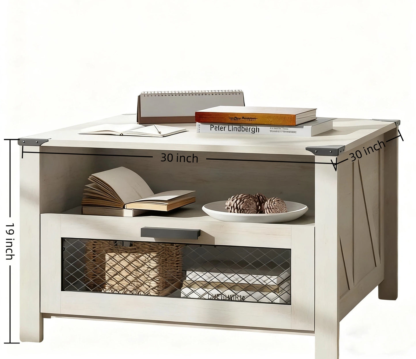 Industrial Coffee Table with 1 Drawer and 1 Shelf, Modern Living Room Table, Farmhouse Coffee table