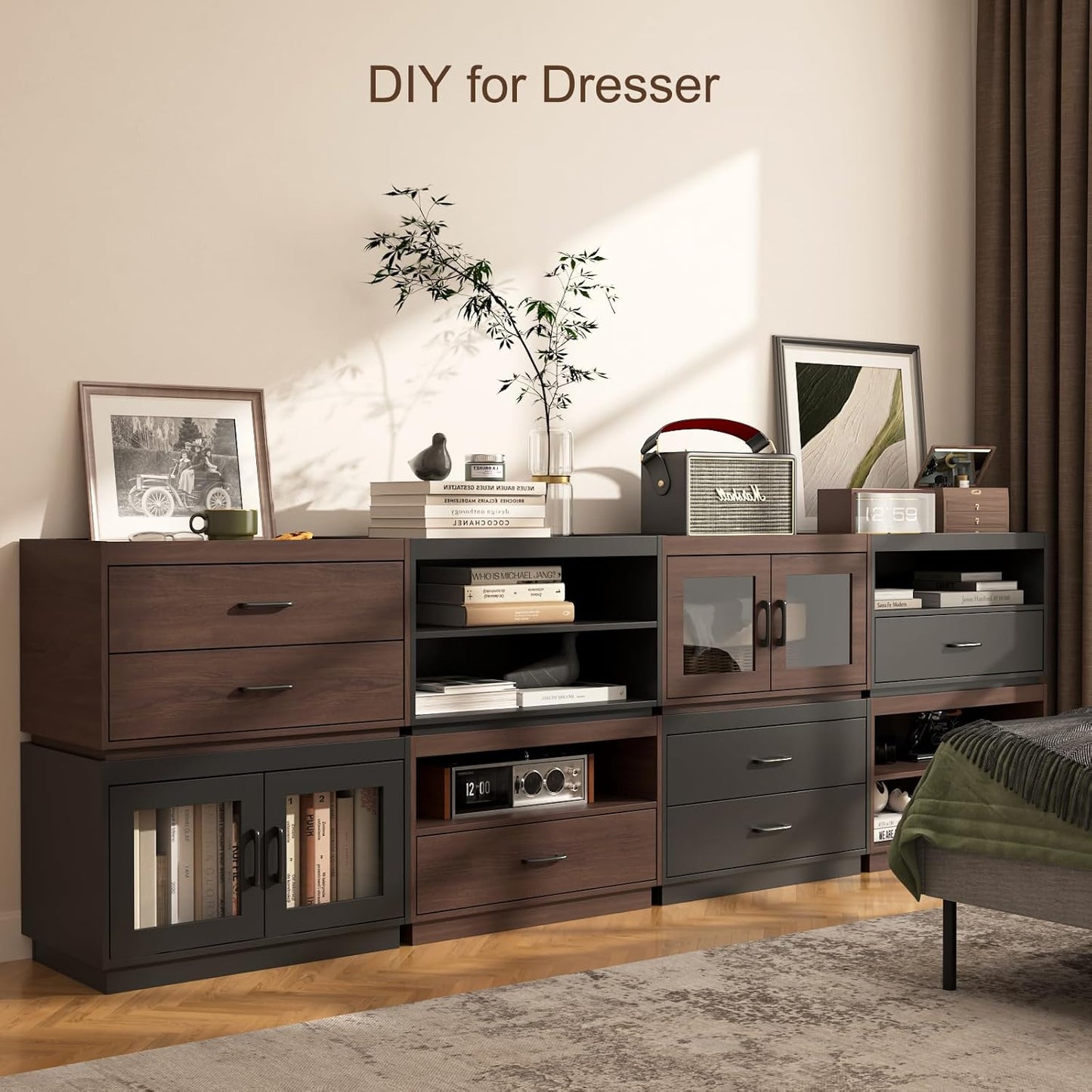 Stackable Storage Drawers, 28" Wide Storage Bins with 2 Drawers for Closet Organizers