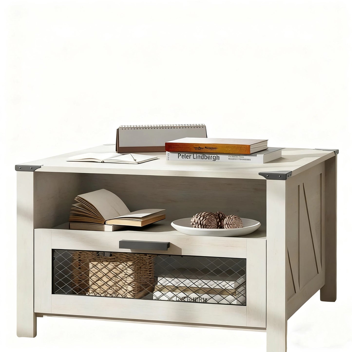 Industrial Coffee Table with 1 Drawer and 1 Shelf, Modern Living Room Table, Farmhouse Coffee table