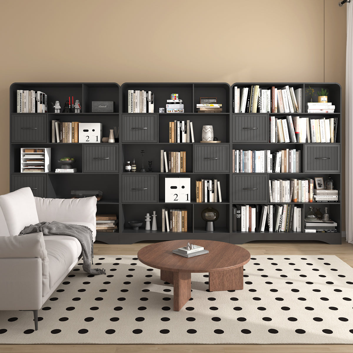 70" Tall Bookshelf, 5 Tier Bookcase with Drawer