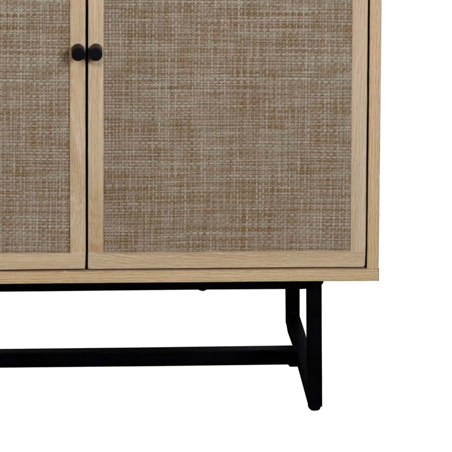 Wood and Rattan Storage Cabinet with Doors, 31.5" Wide 2-Tier Organizer Shelf, Freestanding Pantry Cabinet