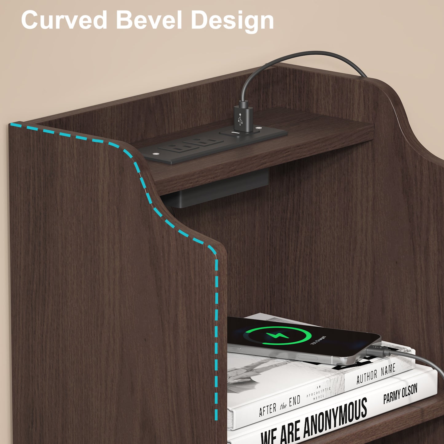 Tall Nightstand with Charging Station,Modern End Bedside Table for Bedroom
