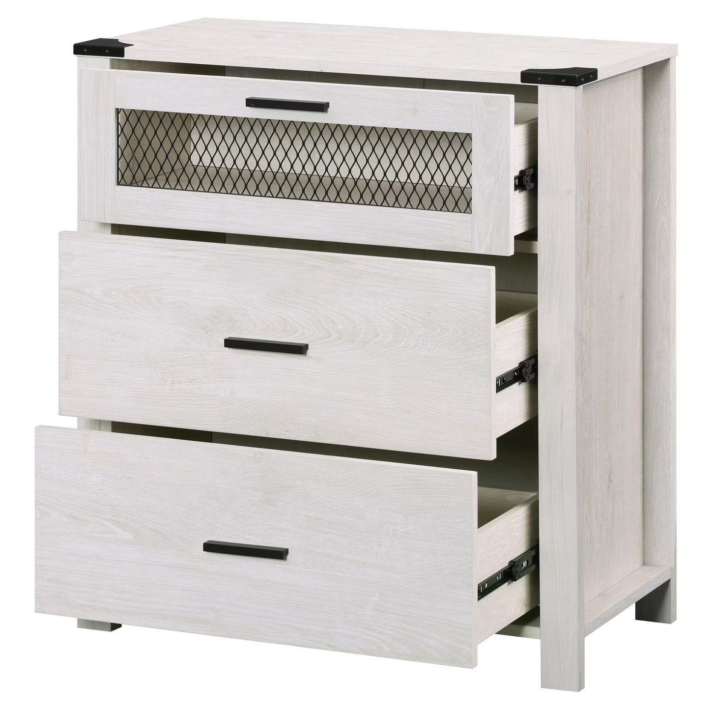 Dresser with 3-Drawer Accent Chests with Mesh Tower for Living Room, Hallway, Entryway, Antique White