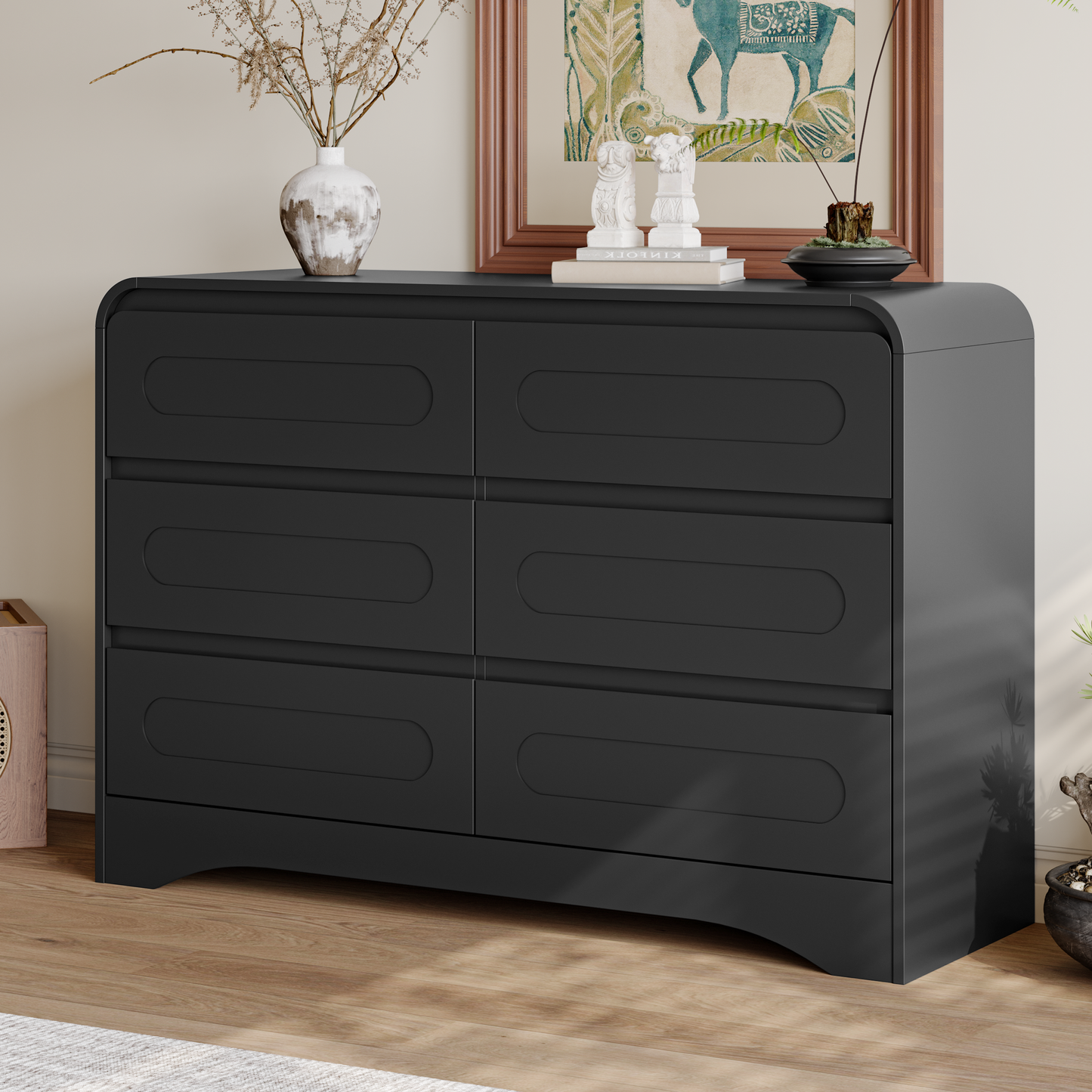 SOLACE FURNITURE 47" Wide 6 Drawers Dressers, Dresser Curved  Profile Design for Bedroom