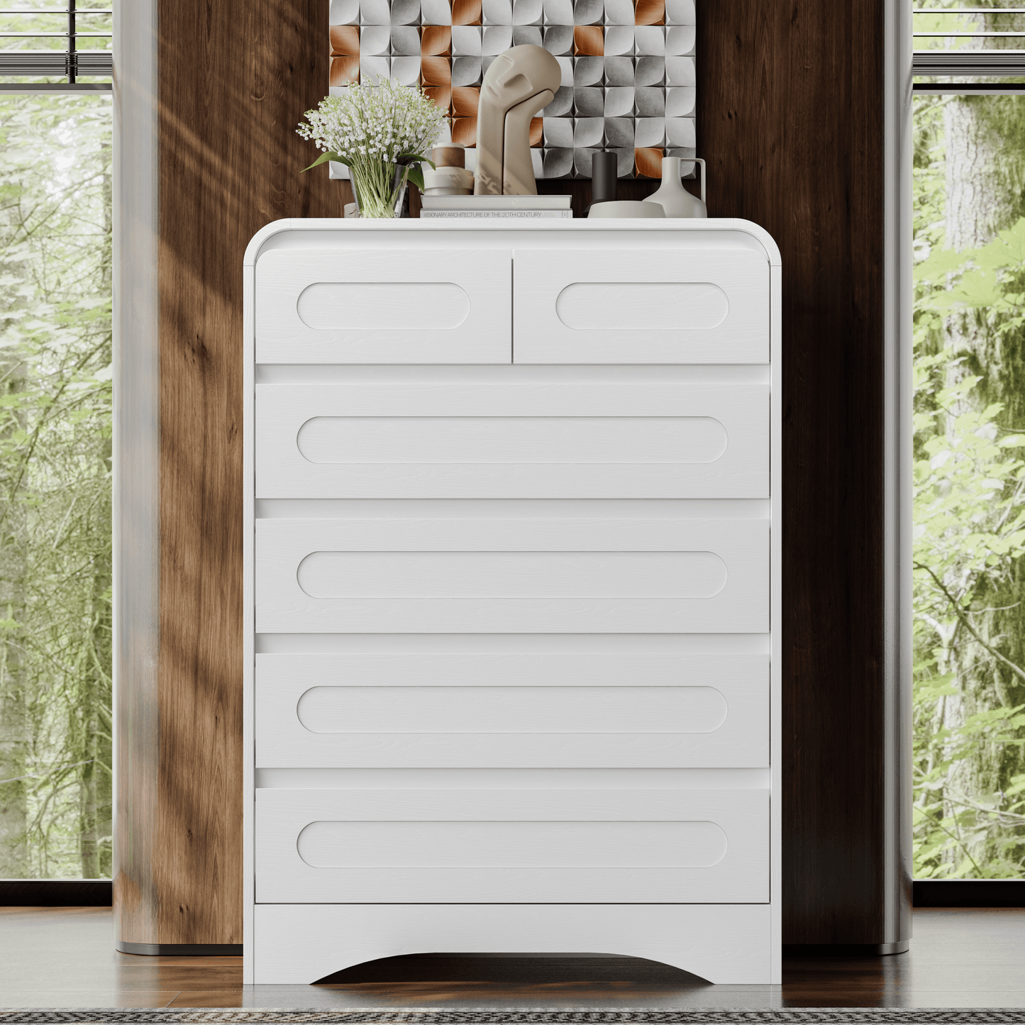 SOLACE FURNITURE 44" Tall 6 Dressers Drawers with Pre-installed Slides, Modern Wood Closet Storage Dressers