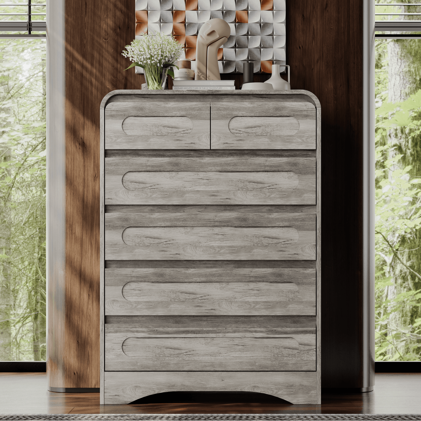 SOLACE FURNITURE 44" Tall 6 Dressers Drawers with Pre-installed Slides, Modern Wood Closet Storage Dressers