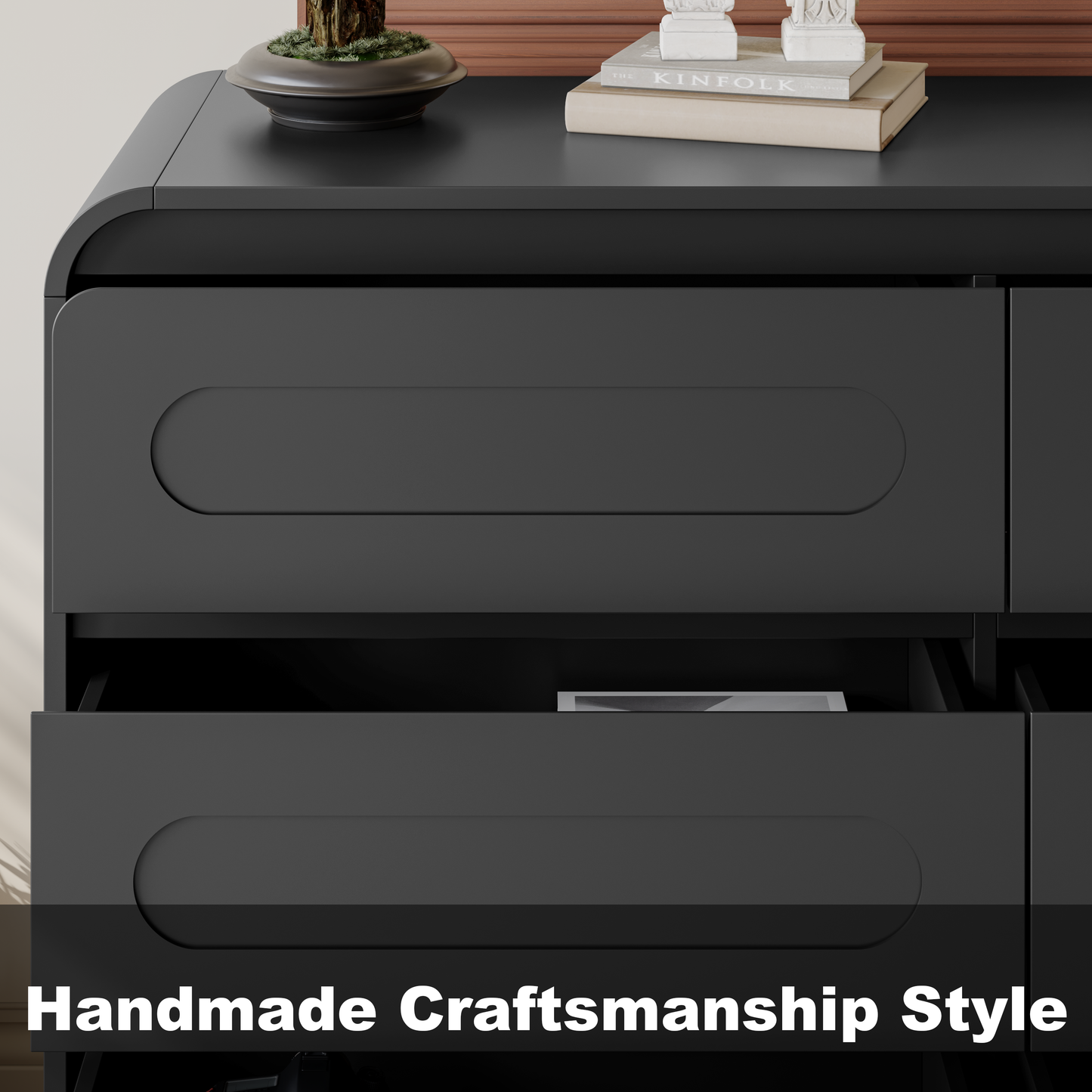 SOLACE FURNITURE 47" Wide 6 Drawers Dressers, Dresser Curved  Profile Design for Bedroom