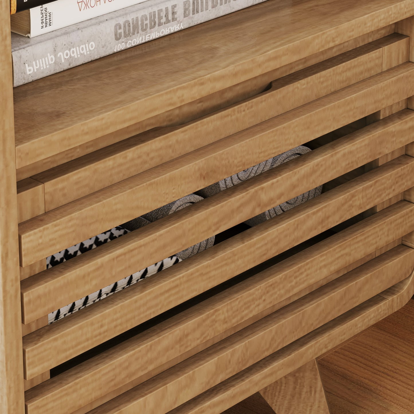 SOLACE FURNITURE Nightstand with Drawer Storage, Grille Bed Side Table