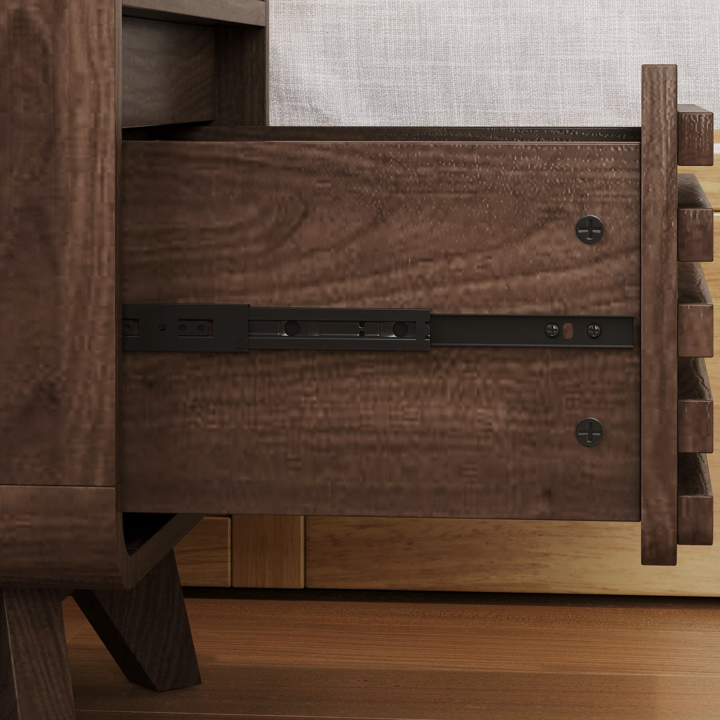 SOLACE FURNITURE Nightstand with Drawer Storage, Grille Bed Side Table