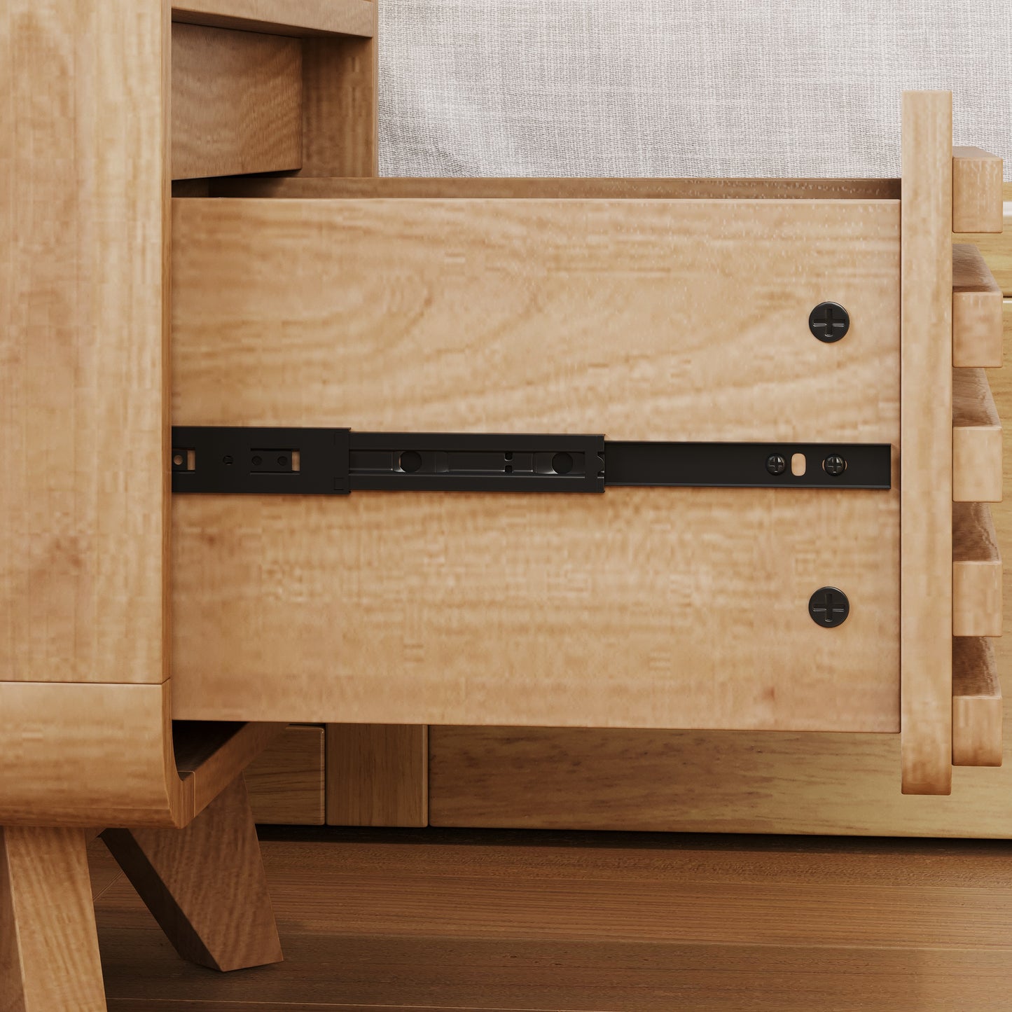 SOLACE FURNITURE Nightstand with Drawer Storage, Grille Bed Side Table