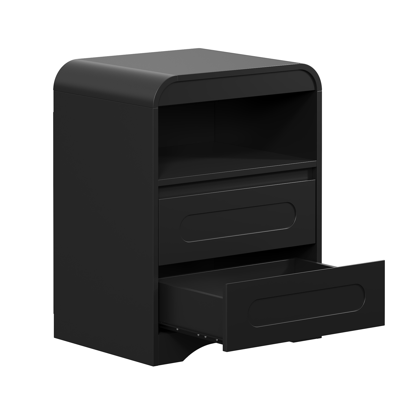 Mid-Century Wooded Arched Nightstand with 2 Drawers, Black