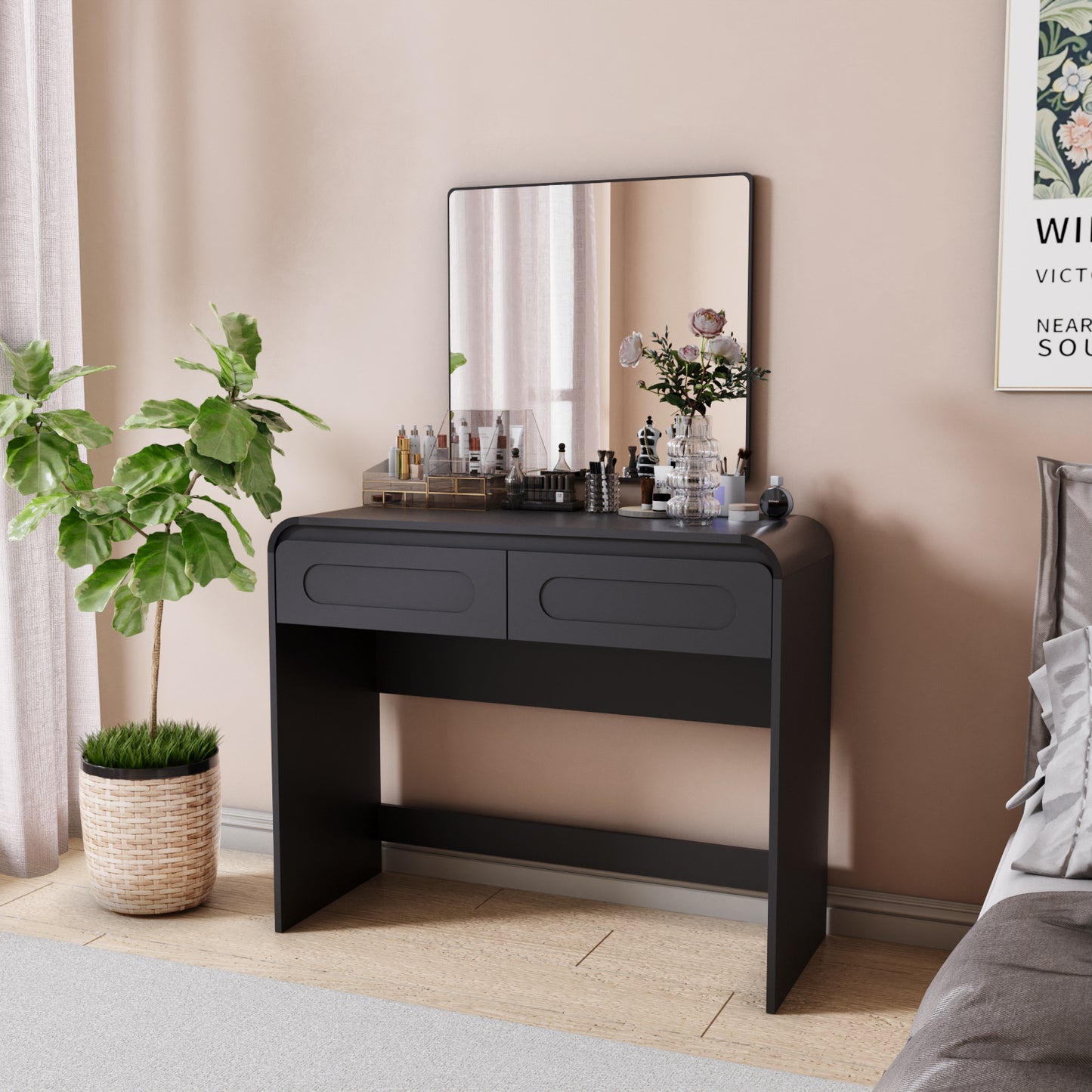 Vanity Desk, Makeup Vanity Desk with 2 Drawers Storage, Modern Makeup Vanity Dressing Table