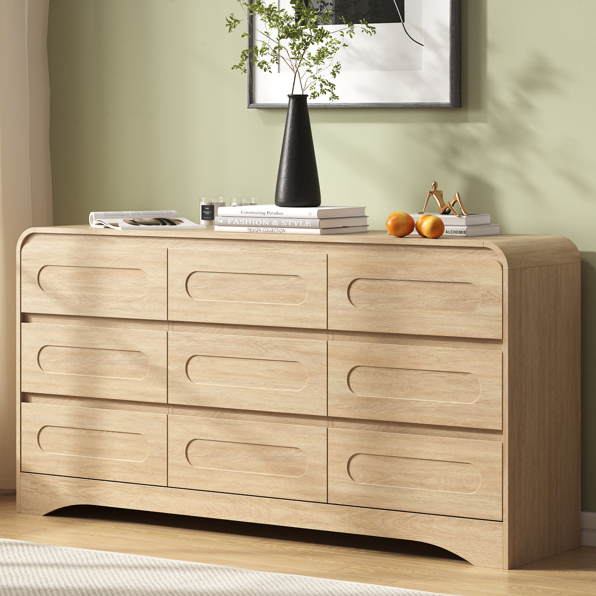 SOLACE FURNITURE 9 Drawers Dresser for Bedroom, 63" Wide Modern Dressers for Bedroom Living Room Hallway
