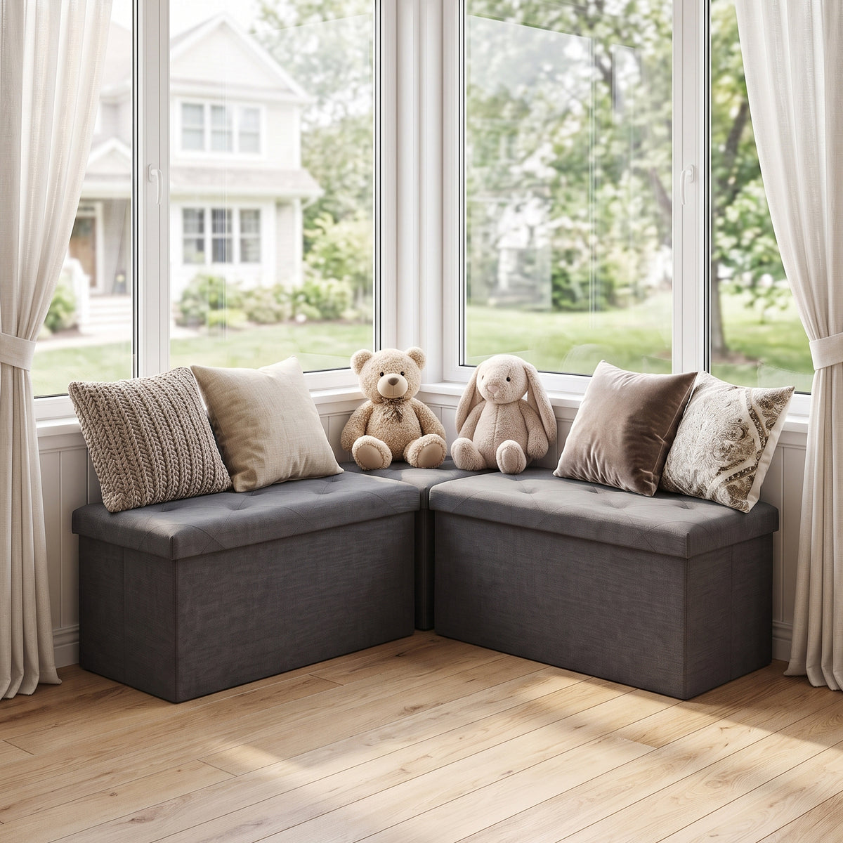 3 Piece L-Shape Storage Bench Set, Modern Modular Organizer Box