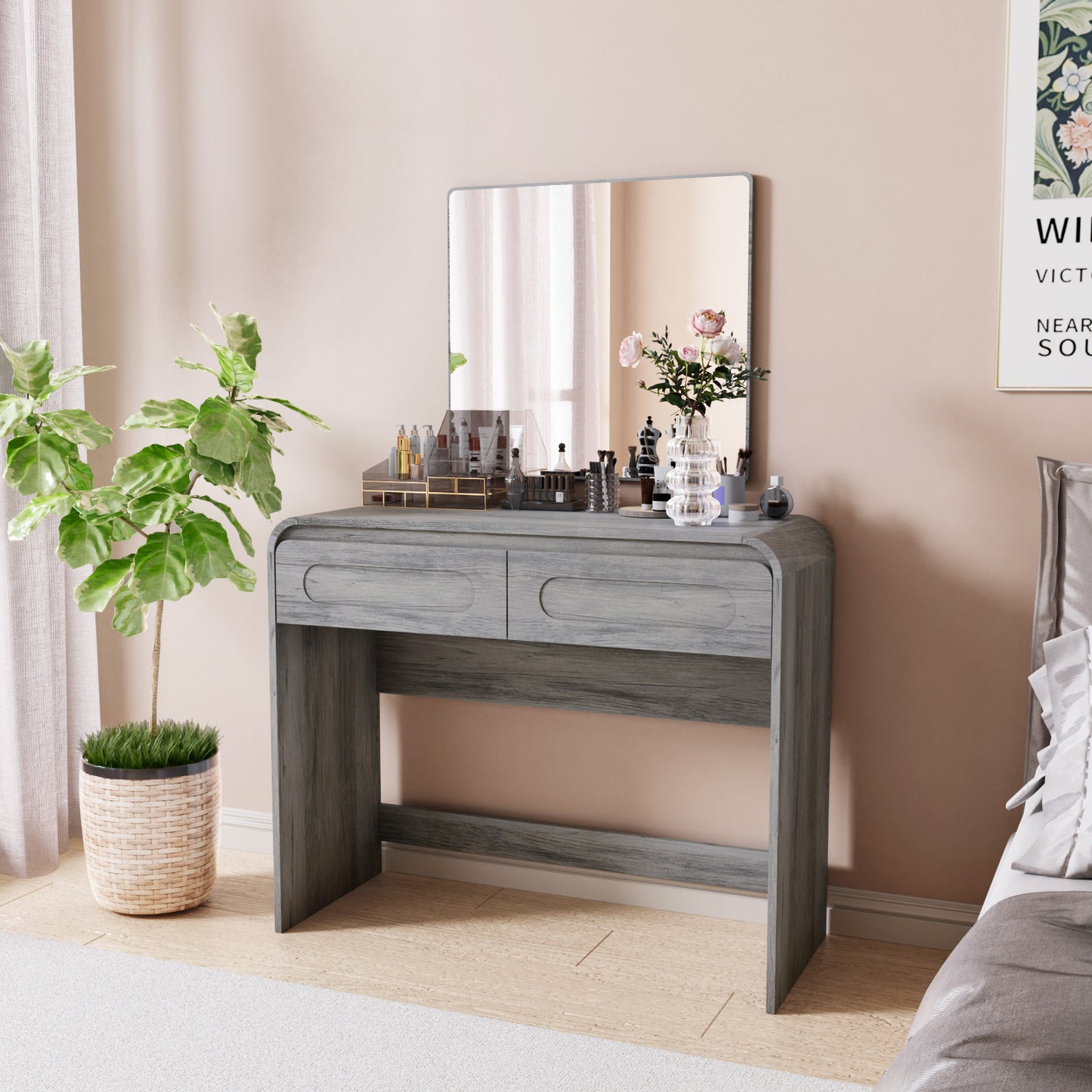 Vanity Desk, Makeup Vanity Desk with 2 Drawers Storage, Modern Makeup Vanity Dressing Table