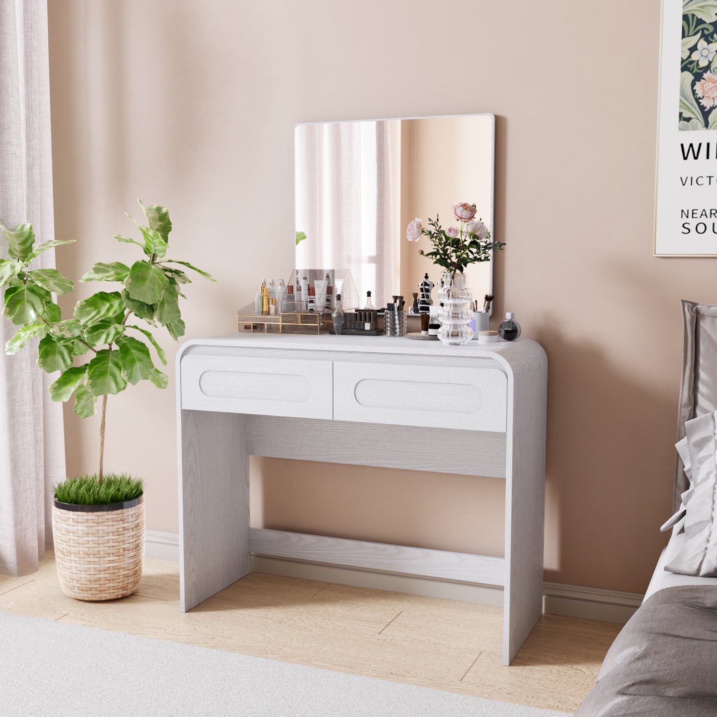 Vanity Desk, Makeup Vanity Desk with 2 Drawers Storage, Modern Makeup Vanity Dressing Table