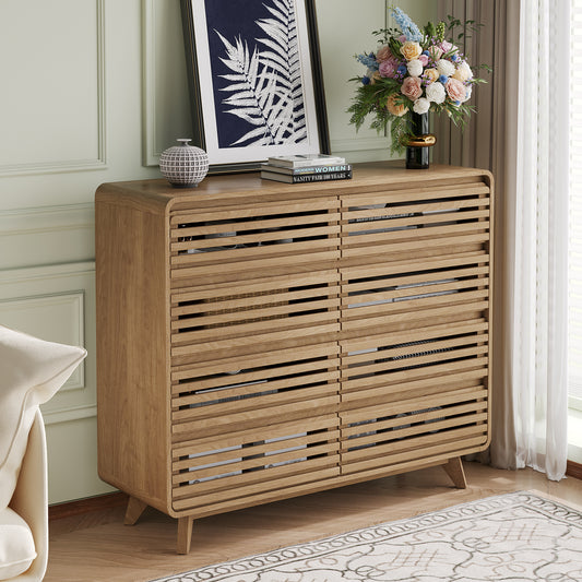 Fluted Dresser for Bedroom, Wide 8 Drawers Dresser, Chests of Drawers with Grille & Curved Design