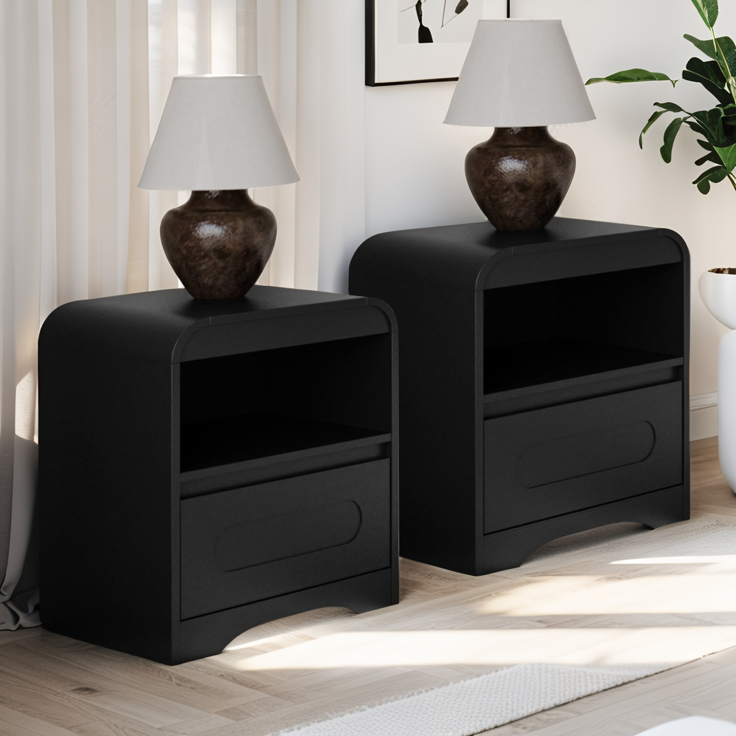 SOLACE FURNITURE Nightstand Set of 2,  Nightstand with Drawer Storage and Open Compartment, Modern Night Stand for Bedroom