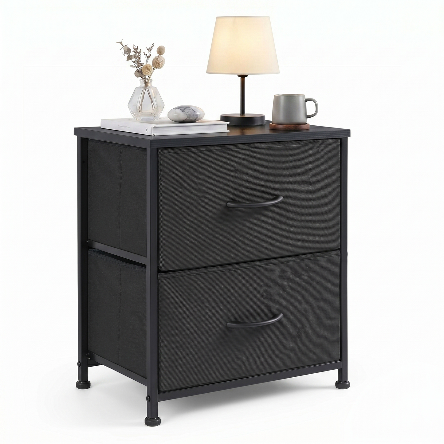 SOLACE FURNITURE Morden Nightstand with 2 Fabric Drawers,Bedside Table & End Table with Wooden Top