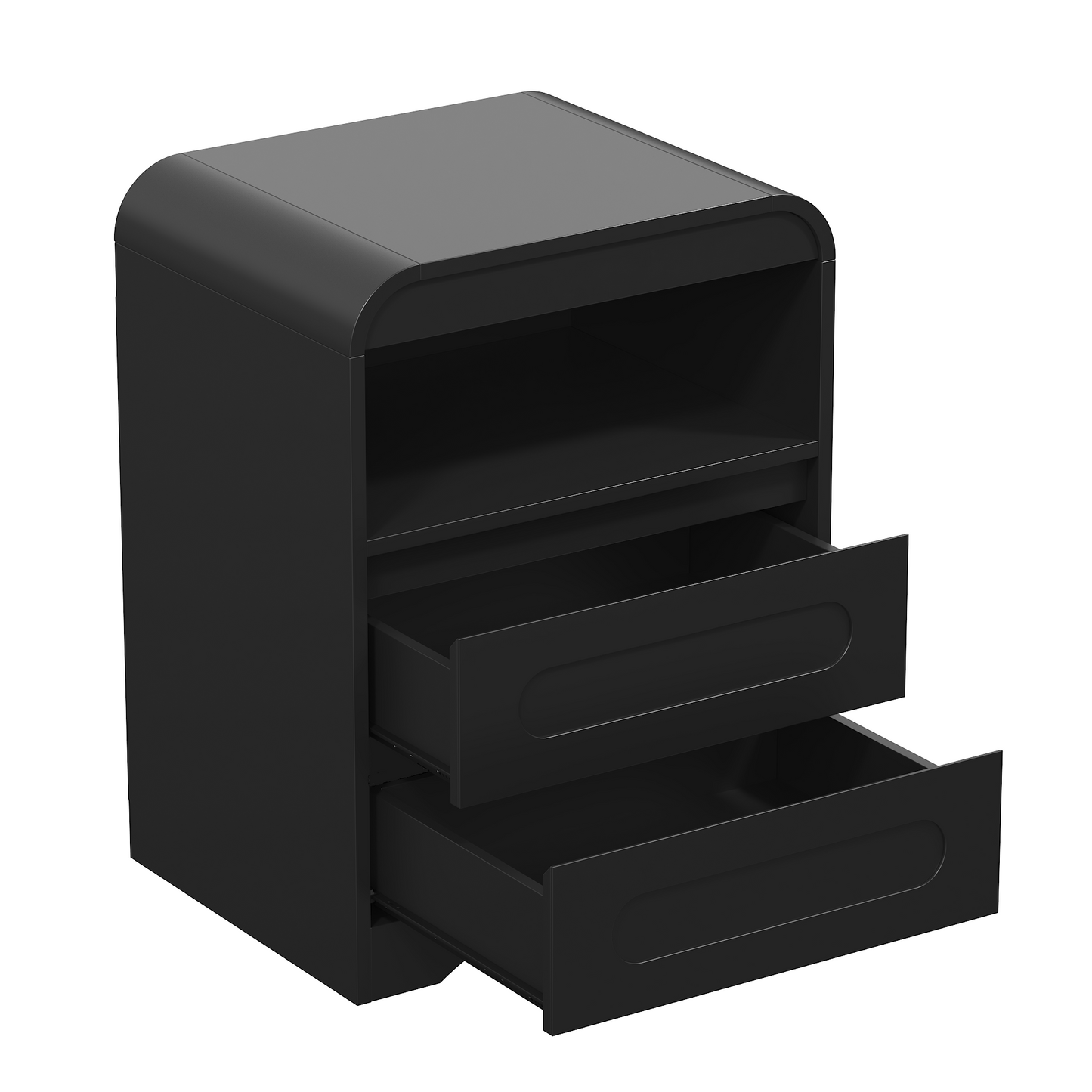 Mid-Century Wooded Arched Nightstand with 2 Drawers, Black
