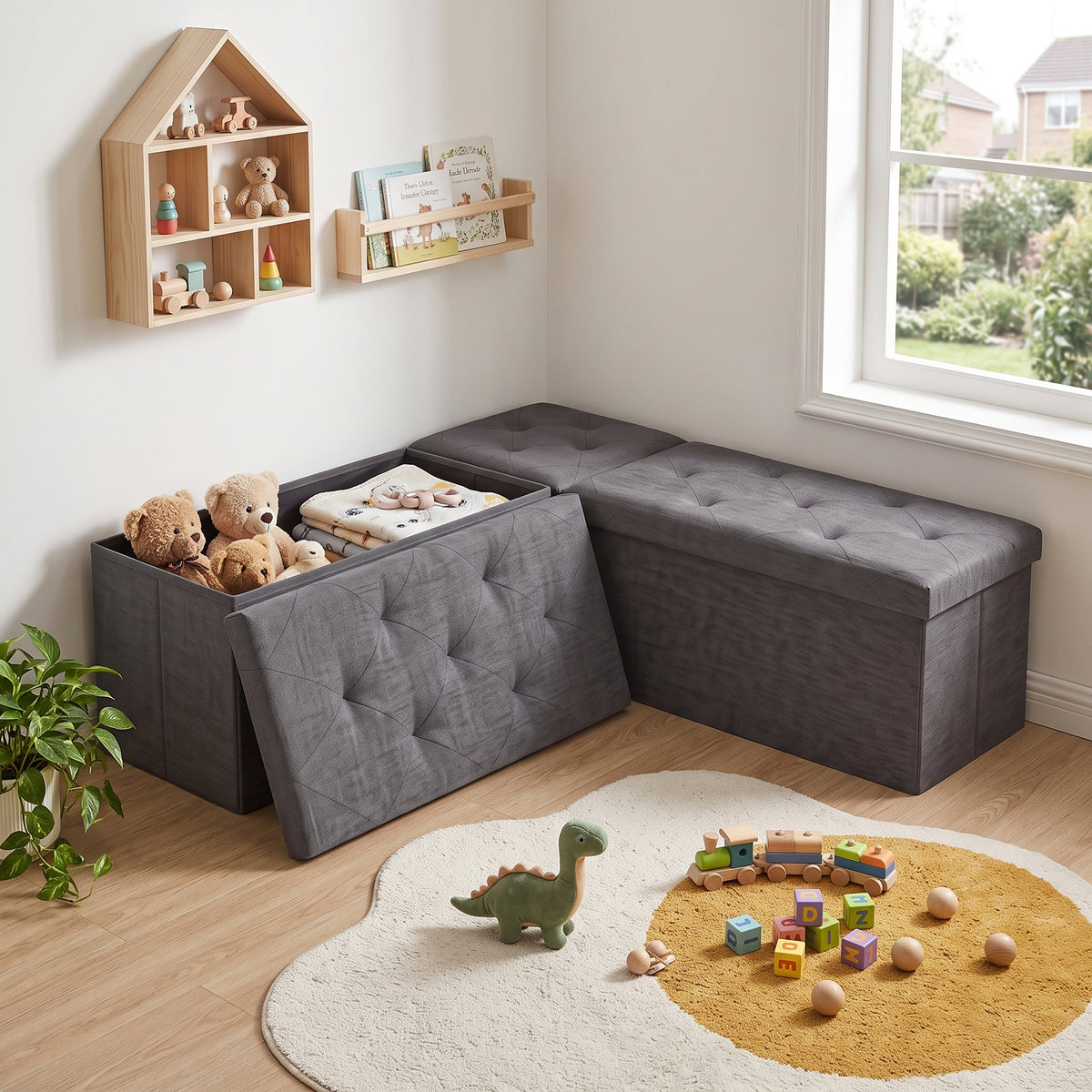 3 Piece L-Shape Storage Bench Set, Modern Modular Organizer Box