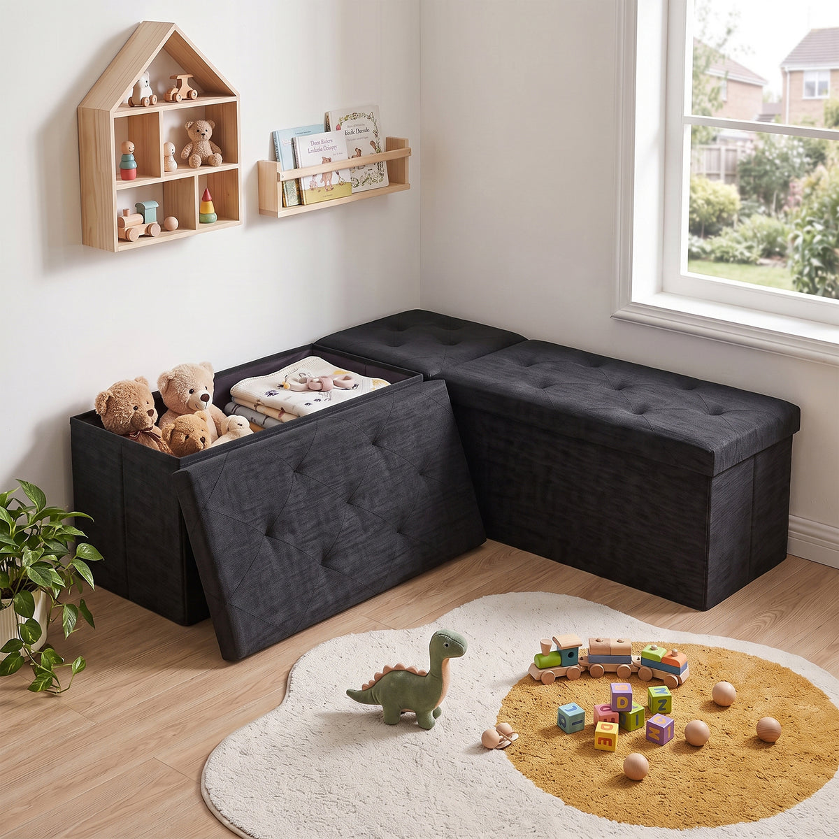 3 Piece L-Shape Storage Bench Set, Modern Modular Organizer Box