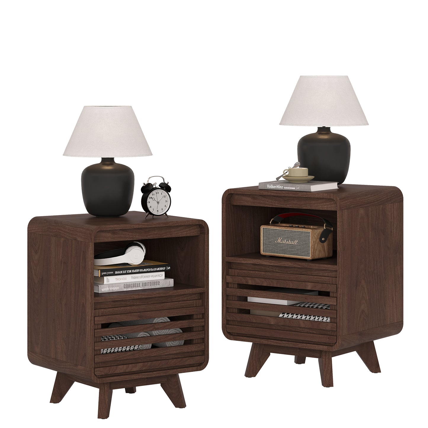 SOLACE FURNITURE Nightstand with Drawer Storage Grille Bed Side Table