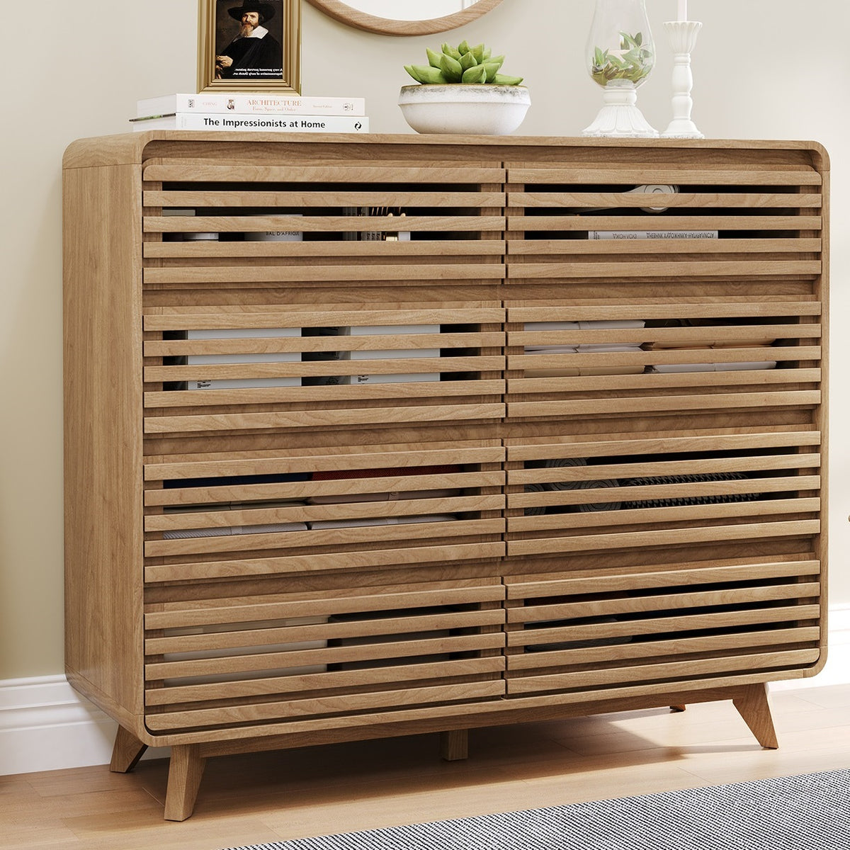 SOLACE FURNITURE 8 Drawer Dresser for Bedroom, Wooden Chest of Drawers with Rounded Corners