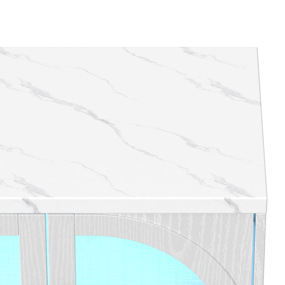 SOLACE FURNITURE 70" TV Stand for 80" TVs, Entertainment Center with LED Lights and Arched Glass Doors