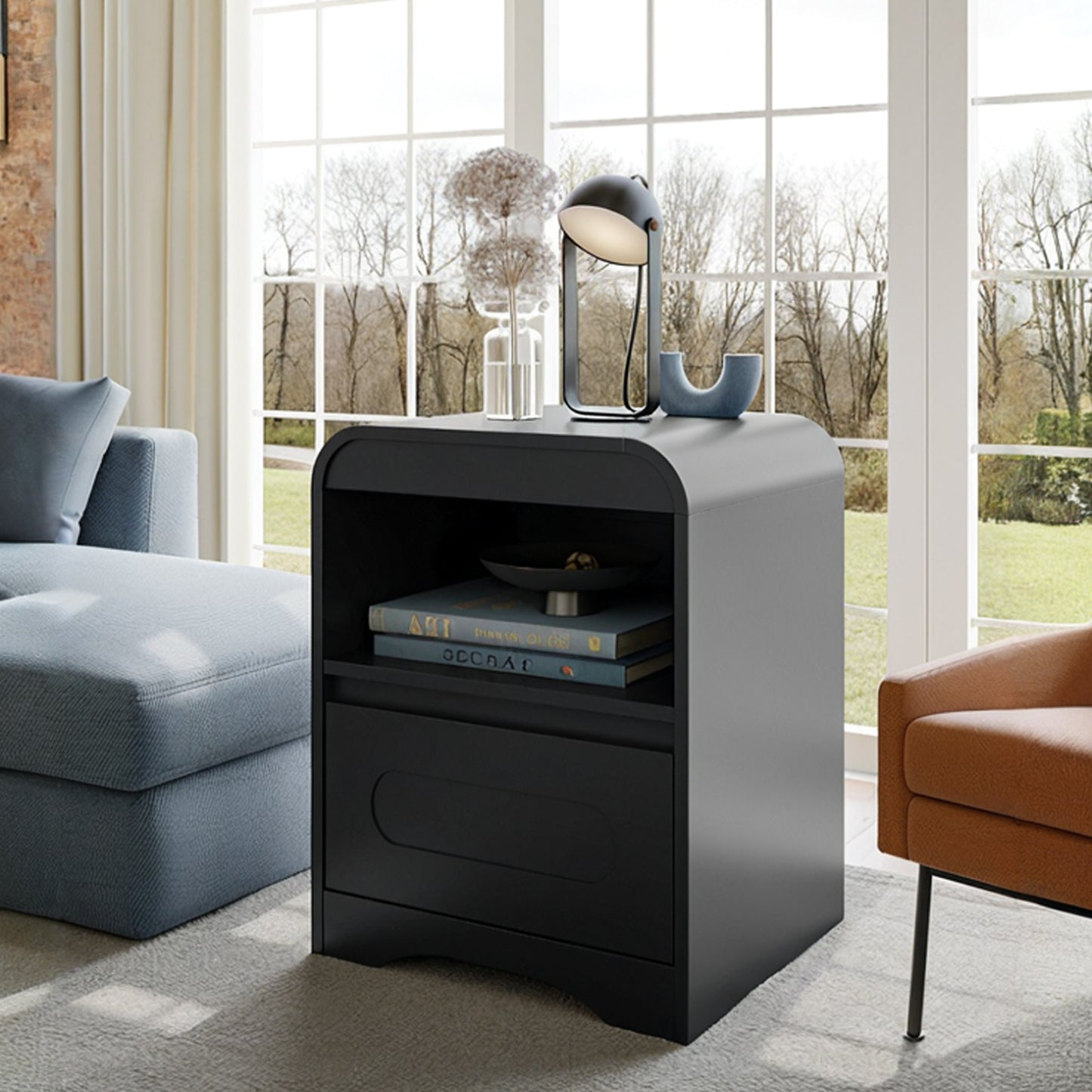 SOLACE FURNITURE Nightstand Set of 2,  Nightstand with Drawer Storage and Open Compartment, Modern Night Stand for Bedroom