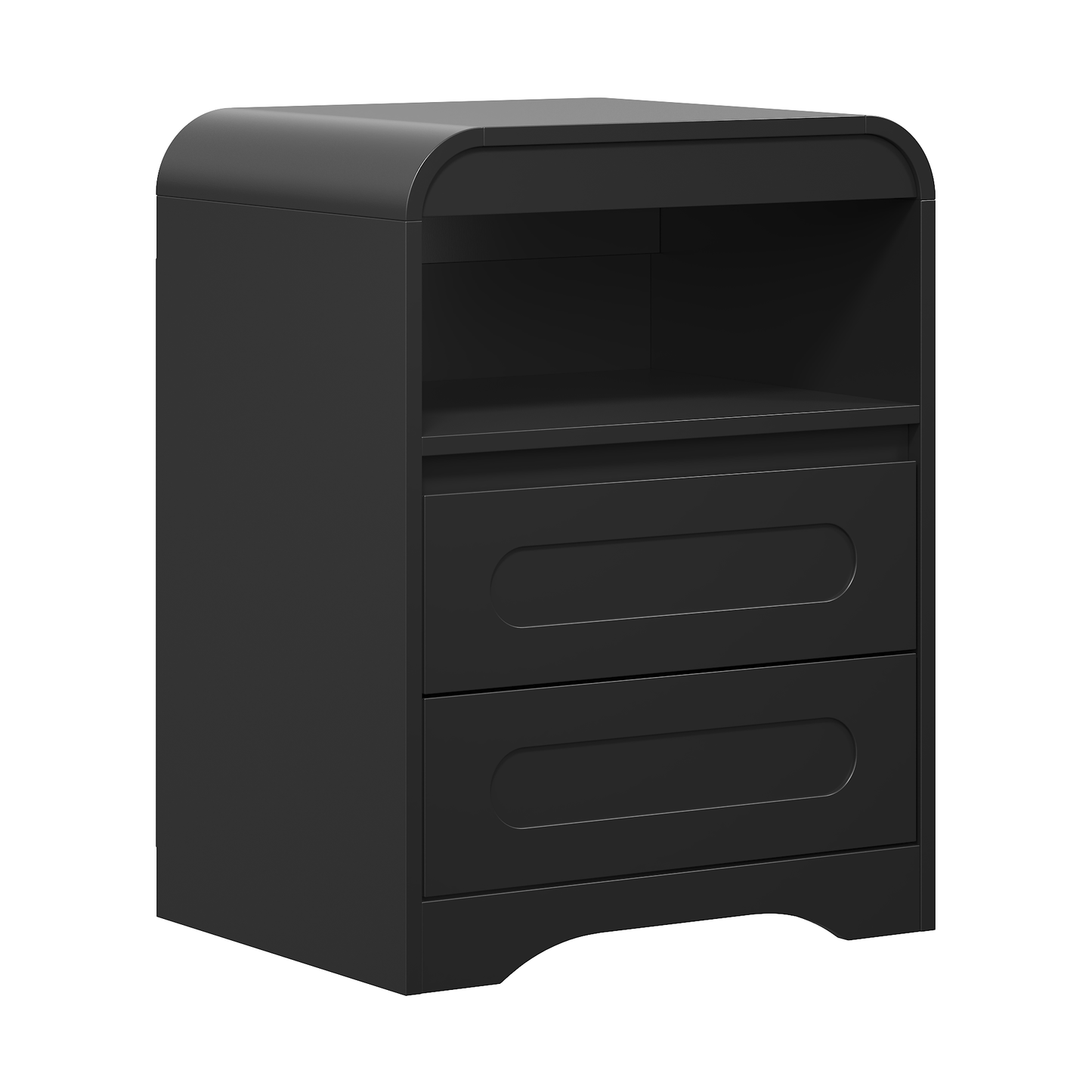 Mid-Century Wooded Arched Nightstand with 2 Drawers, Black