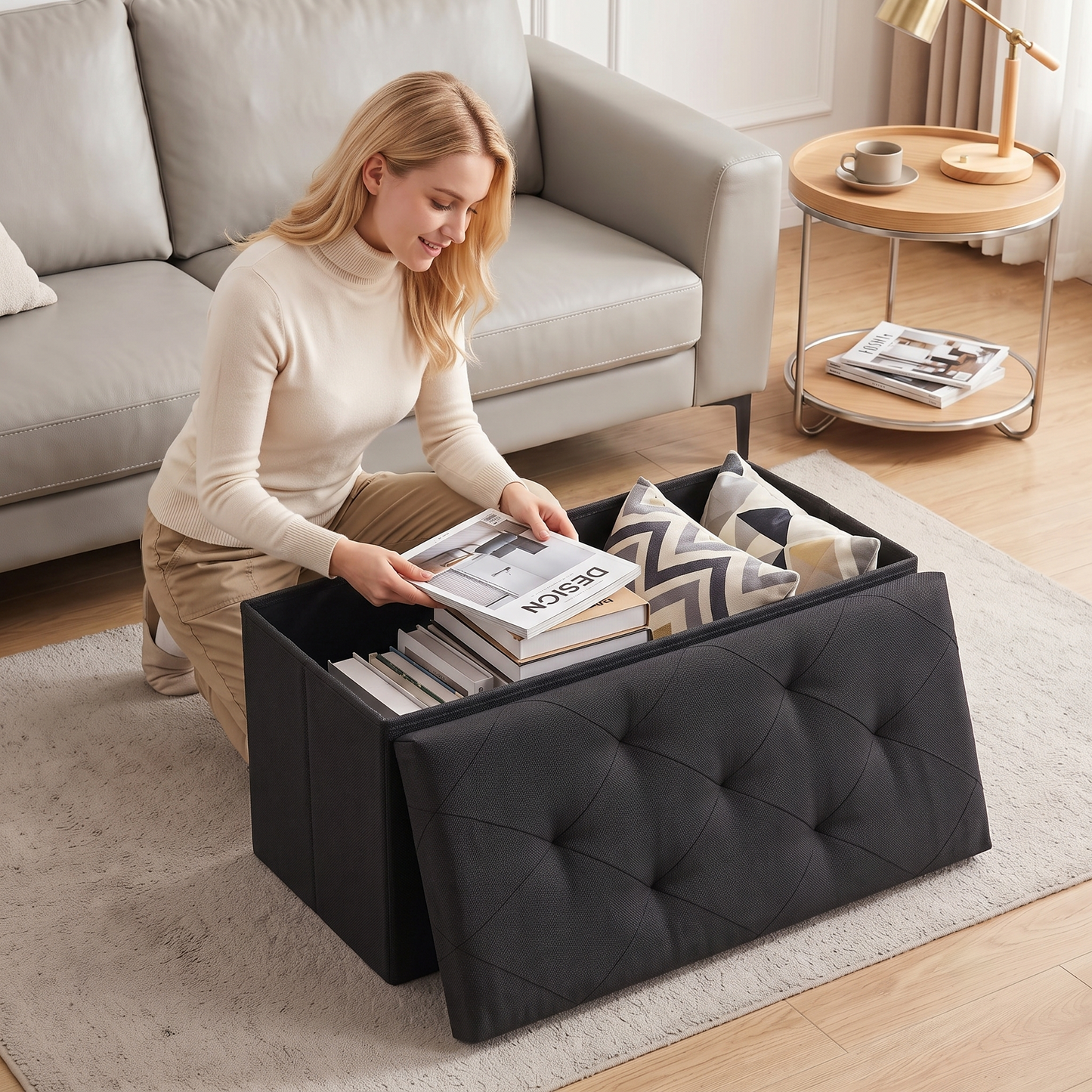 SOLACE FURNITURE Upholstered Bench with Storage, Foot Rest, Storage Chest for Living Room, Entryway