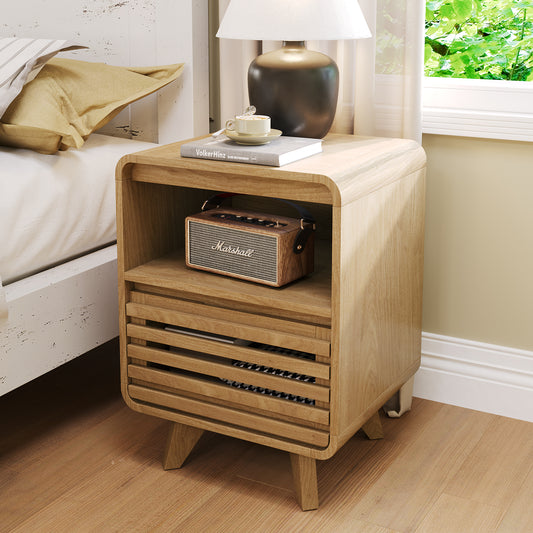 SOLACE FURNITURE Nightstand with Drawer Storage Grille Bed Side Table