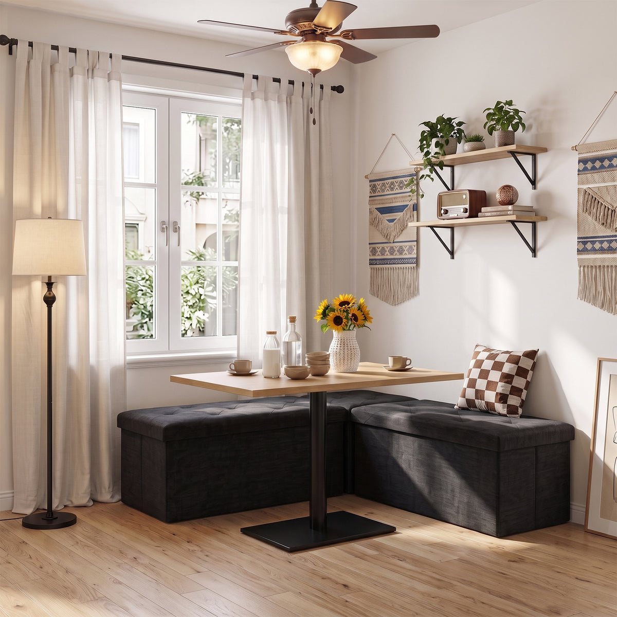 3 Piece L-Shape Storage Bench Set, Modern Modular Organizer Box
