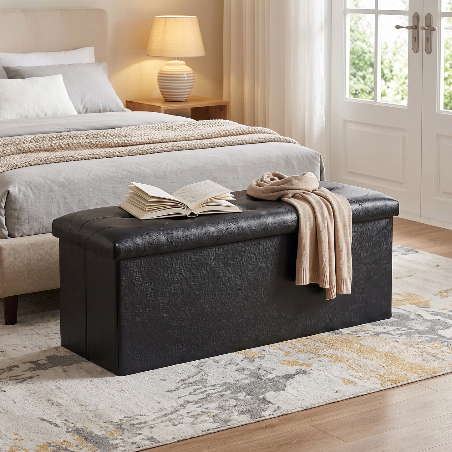SOLACE FURNITURE Storage Bench, Foot Rest, End of Bed Bench, Storage Chest for Living Room, Bedroom, Entryway