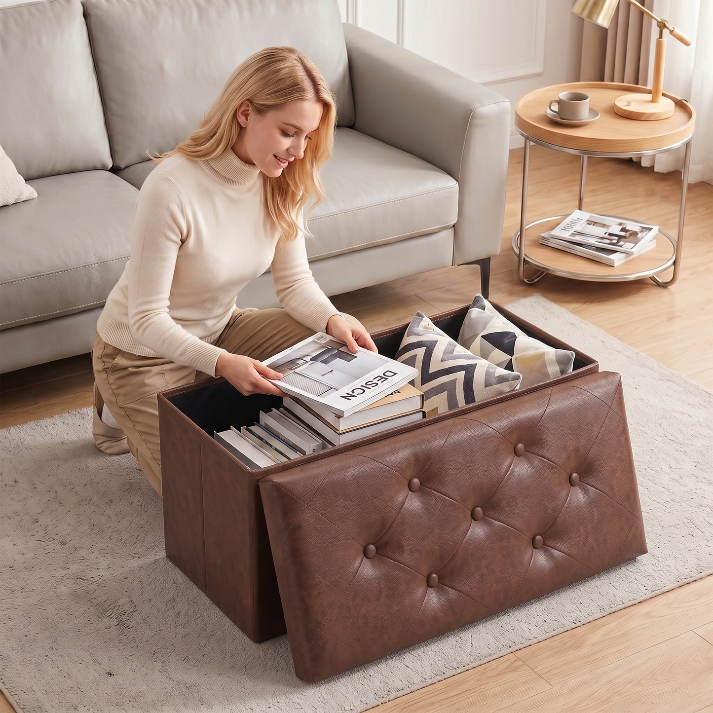 SOLACE FURNITURE Upholstered Bench with Storage, Foot Rest, Storage Chest for Living Room, Entryway