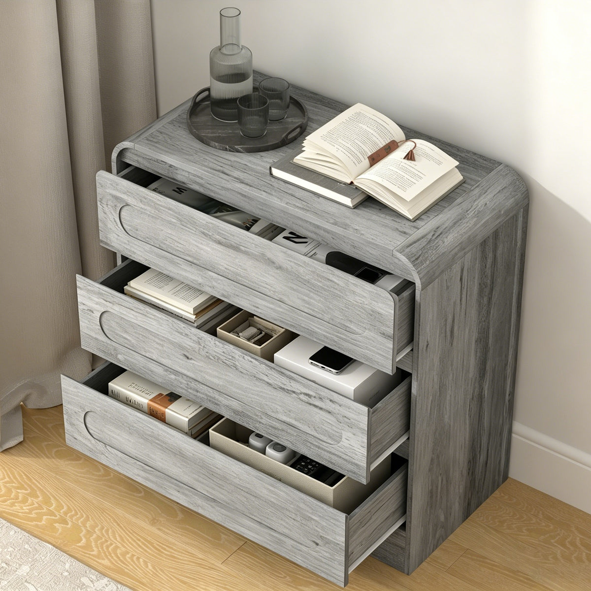 3 Drawer Dressers for Bedroom, 32" Wide Wood Storage Dresser Chest of Drawers Organizer