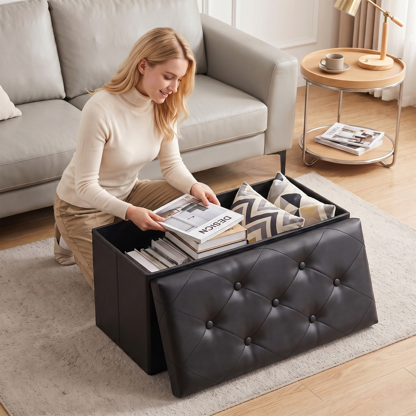 SOLACE FURNITURE Upholstered Bench with Storage, Foot Rest, Storage Chest for Living Room, Entryway