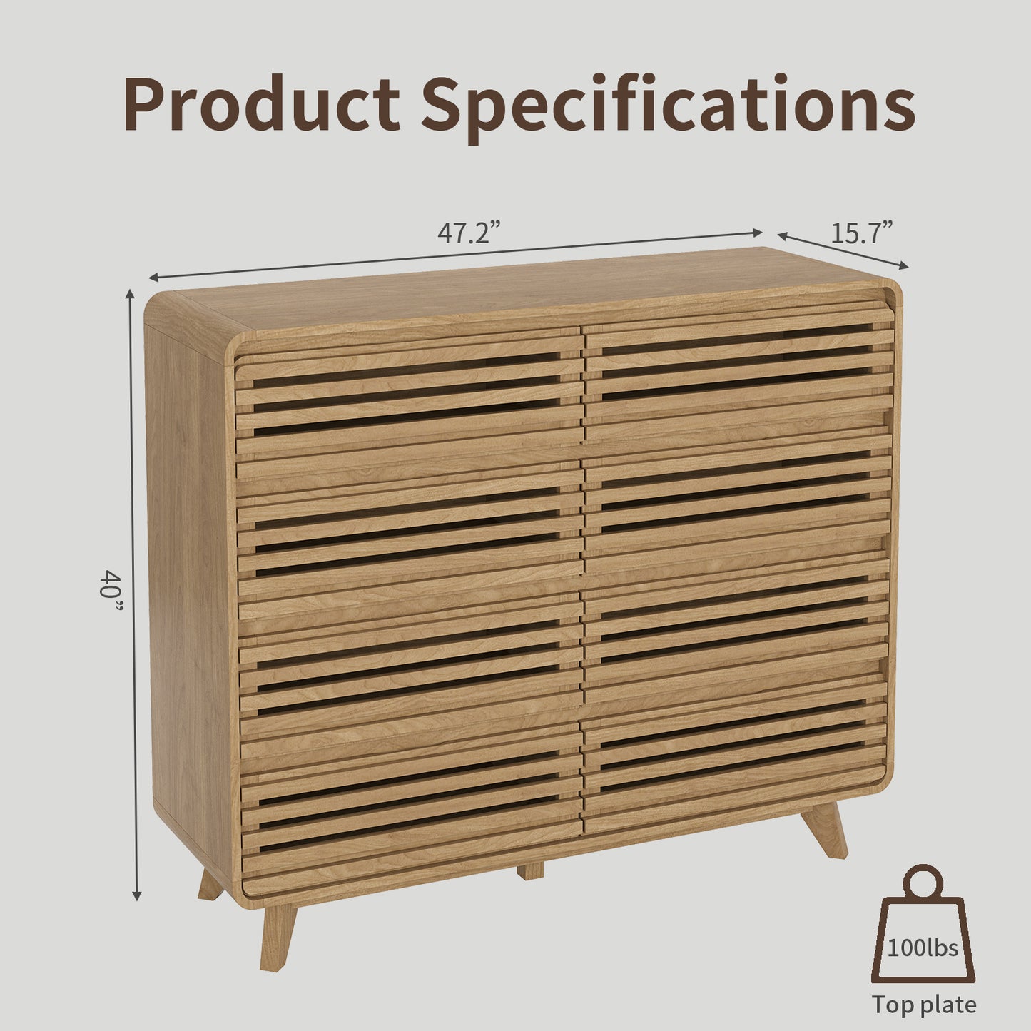 Fluted Dresser for Bedroom, Wide 8 Drawers Dresser, Chests of Drawers with Grille & Curved Design