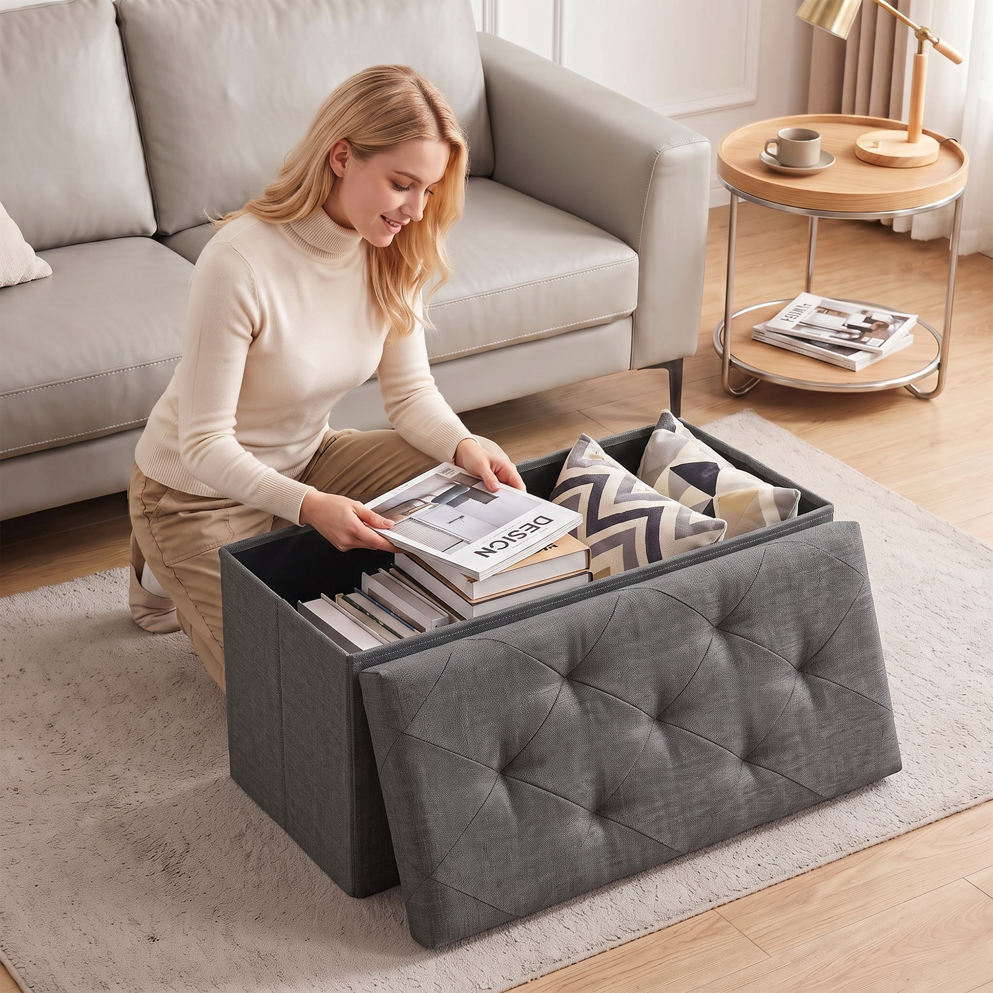 SOLACE FURNITURE Upholstered Bench with Storage, Foot Rest, Storage Chest for Living Room, Entryway