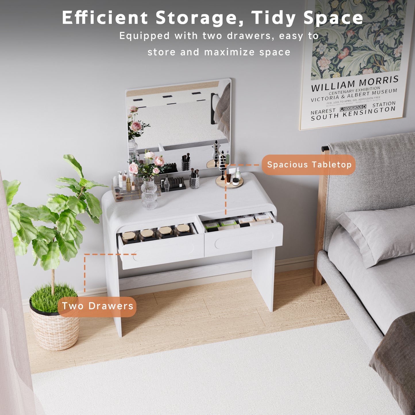 Vanity Desk, Makeup Vanity Desk with 2 Drawers Storage, Modern Makeup Vanity Dressing Table