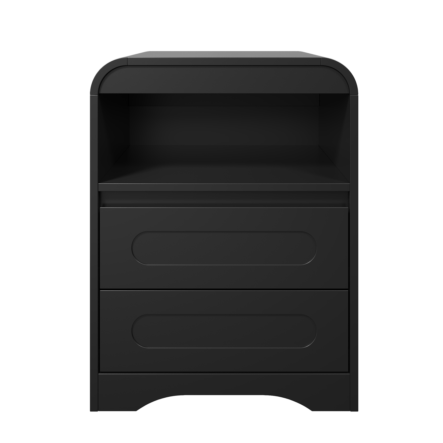 Mid-Century Wooded Arched Nightstand with 2 Drawers, Black