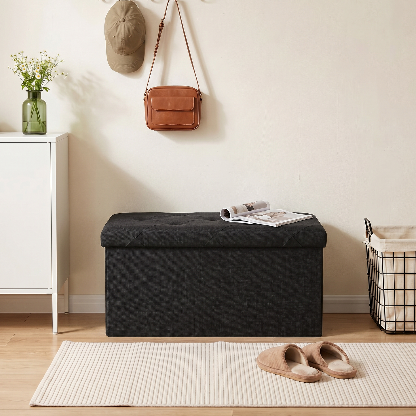 SOLACE FURNITURE Upholstered Bench with Storage, Foot Rest, Storage Chest for Living Room, Entryway