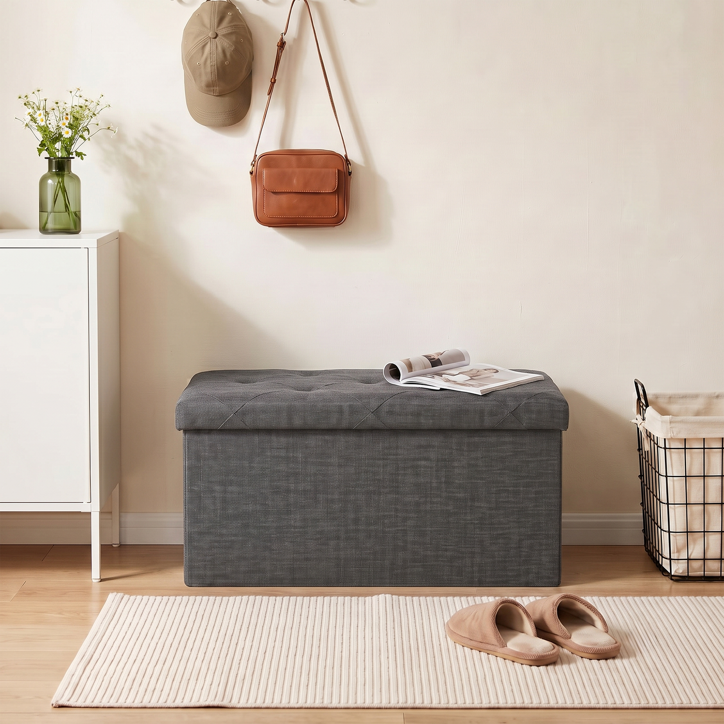 SOLACE FURNITURE Upholstered Bench with Storage, Foot Rest, Storage Chest for Living Room, Entryway