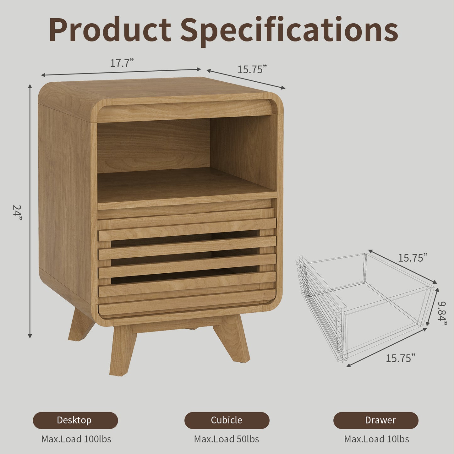 SOLACE FURNITURE Nightstand with Drawer Storage Grille Bed Side Table