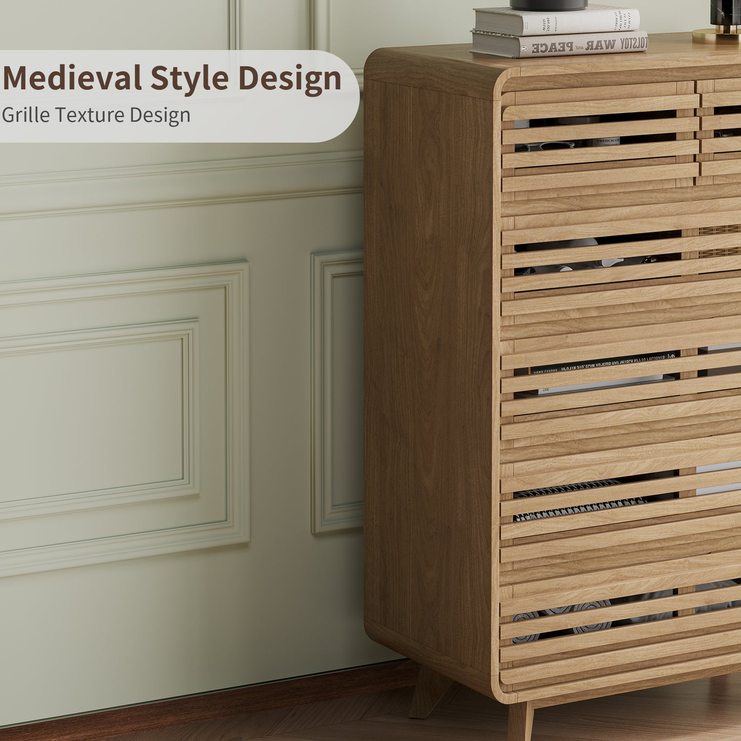 SOLACE FURNITURE Tall Dresser with 6 Drawers, Chests of Drawers with Grille & Curved Design