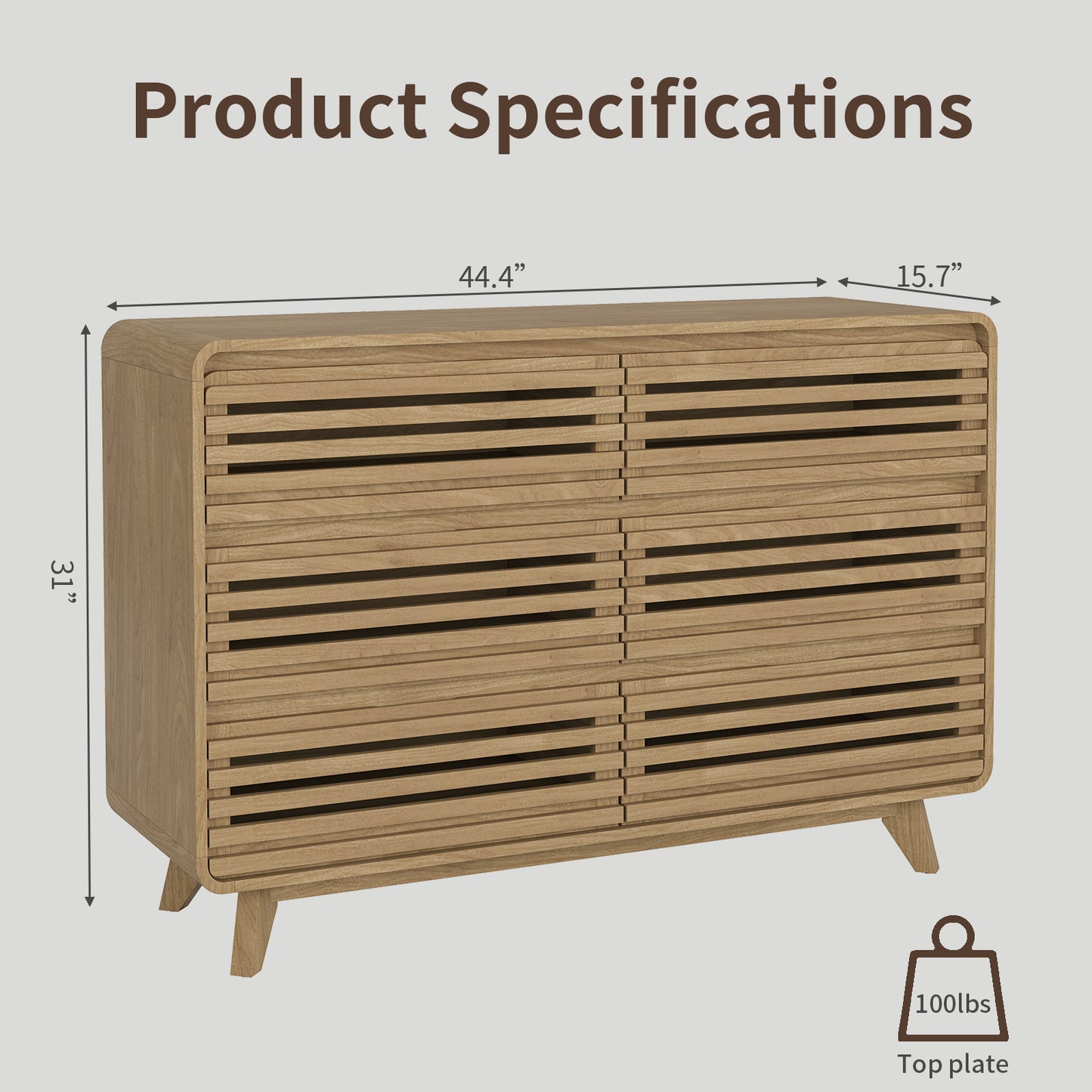 Fluted Dresser for Bedroom, Wide 6 Drawers Dresser, Chests of Drawers with Grille