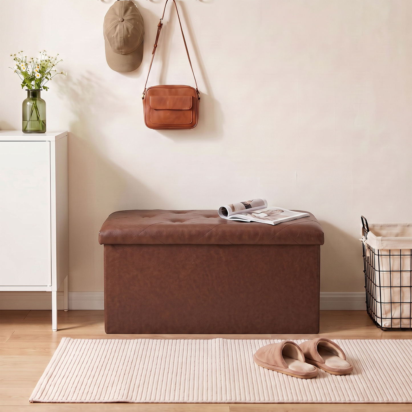 SOLACE FURNITURE Upholstered Bench with Storage, Foot Rest, Storage Chest for Living Room, Entryway