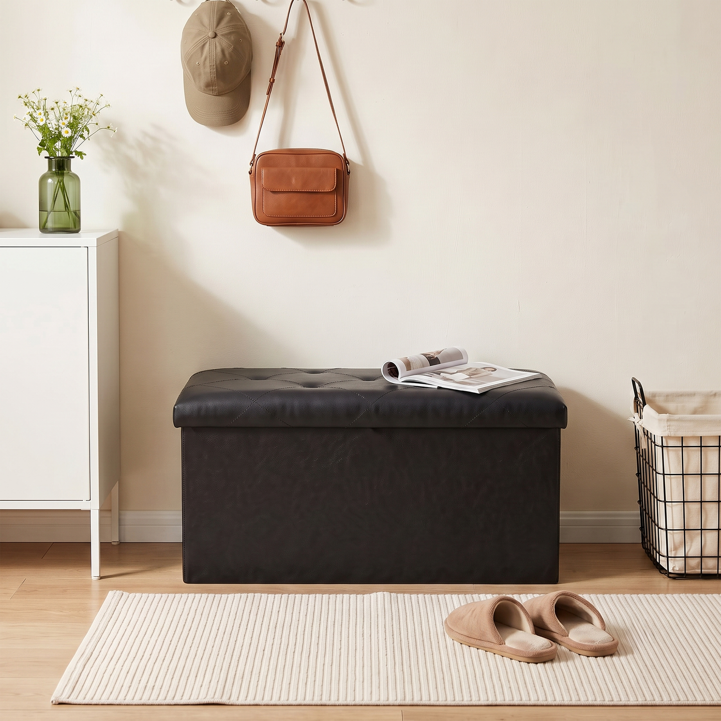 SOLACE FURNITURE Upholstered Bench with Storage, Foot Rest, Storage Chest for Living Room, Entryway